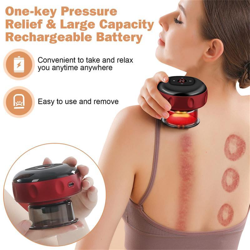 【Special Promotion】 Multi-functional Smart Cupping Massager, Smart Dynamic Cupping Device, Red Light Hot Compress, Gua Sha Massage Tool Type C Charging Massager Portable Electric Cupping Kit with 12 Level Temperature and Suction for  Relief Muscle Comfort 5