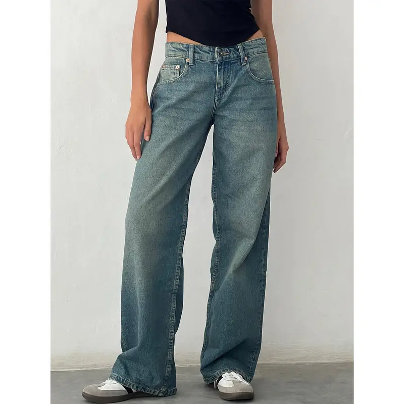 Straight-leg High Waist Jeans Women 2025 New Leg Pockets Pants Y2k Long Denim Trousers Vintage Grey Washed Jeans Womenswear Bottom Lady Comfort Streetwear Basic Minimalist plus  size womens  jeans 3