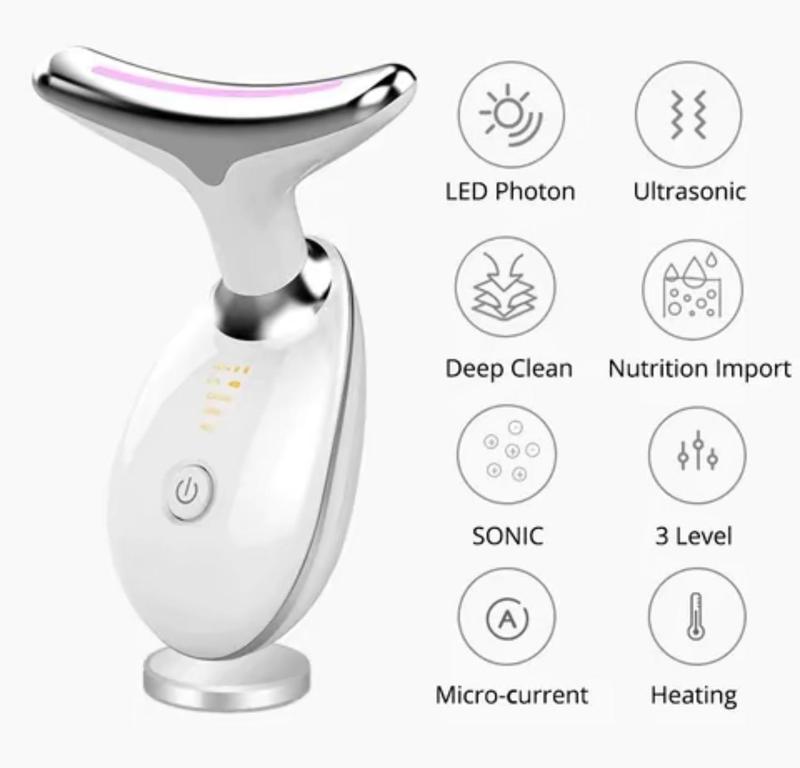[UK Stock] Facial and Neck Comfort Massage Tool, 7 LED Lights & 3 Massage Modes, Suitable for Facial, Neck, and Leg Massage for Women and Men Luxury Daily Massager Therapy 4