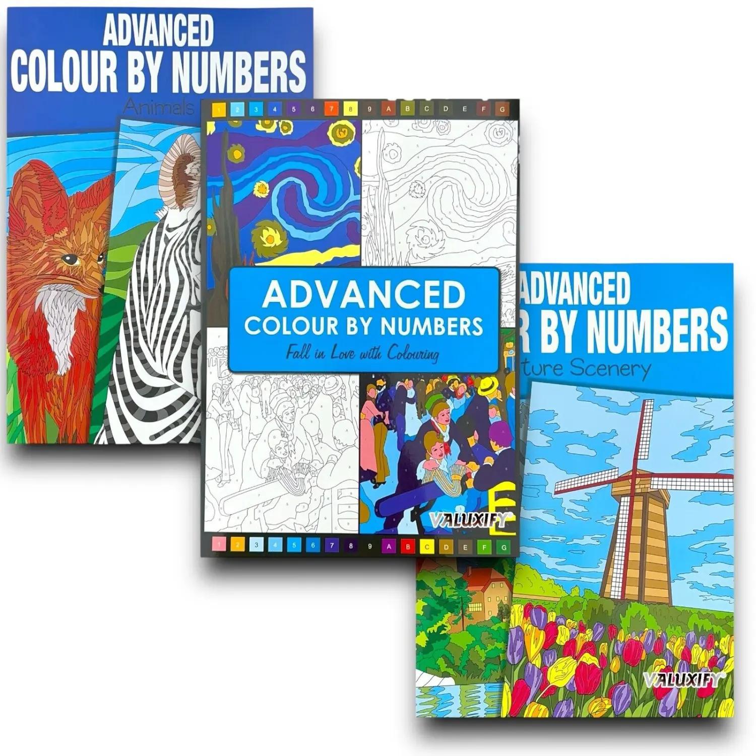 3X Colour by Numbers Adult Colouring Books - Pack of 3 coloring
