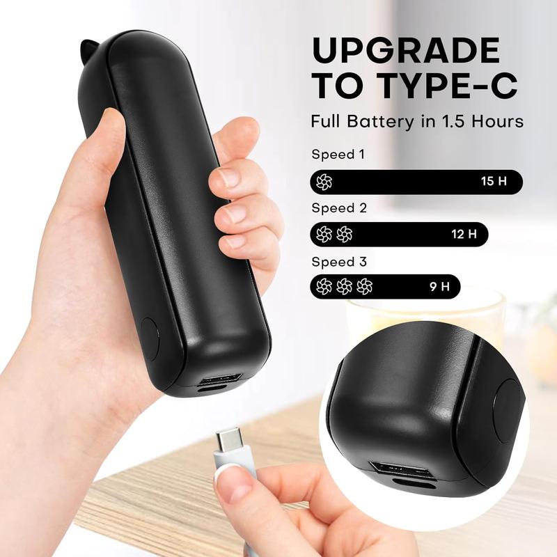 Mini Fan Handheld, 3 Speeds Rechargeable Quiet Mini Handheld Fan[9-15 Working Hours], Portable USB Small Pocket Fan, Personal Fan with Power Bank for Travel, Outdoor or Indoor All Black 2