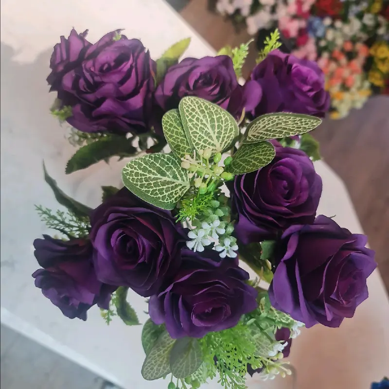 beatiful Artificial Decoration flower 10 rose  Bunch for r white cream purple double tone pink  beautiful Artificial flowers 3