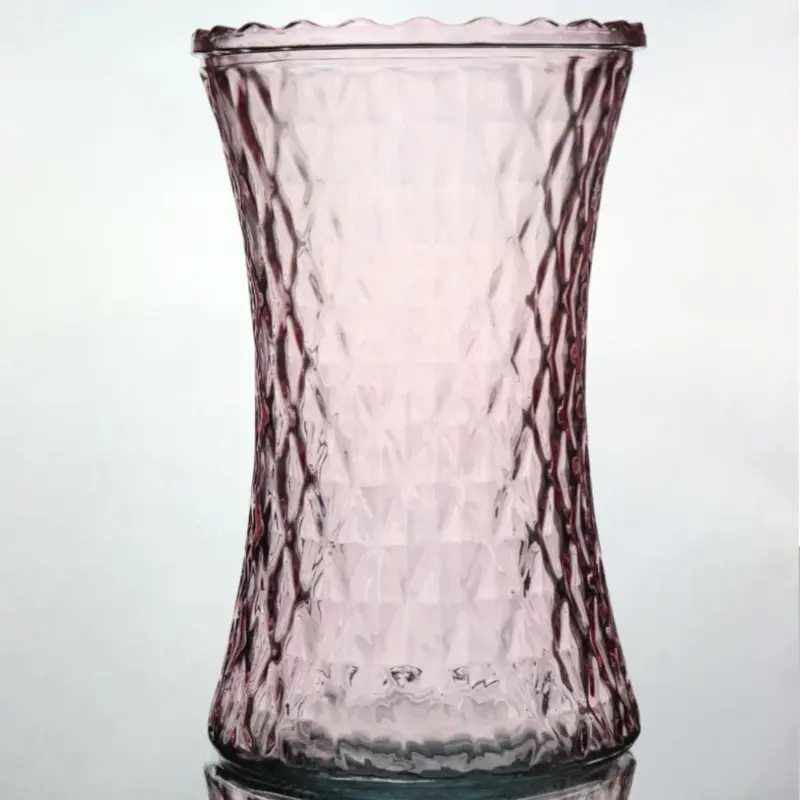 pink glass vase Approximate Measurements: Total Height 20cm. Total Width of opening 12cm. Widest Part of Vase 12cm  Decor Ornaments  Room Decorative Flower