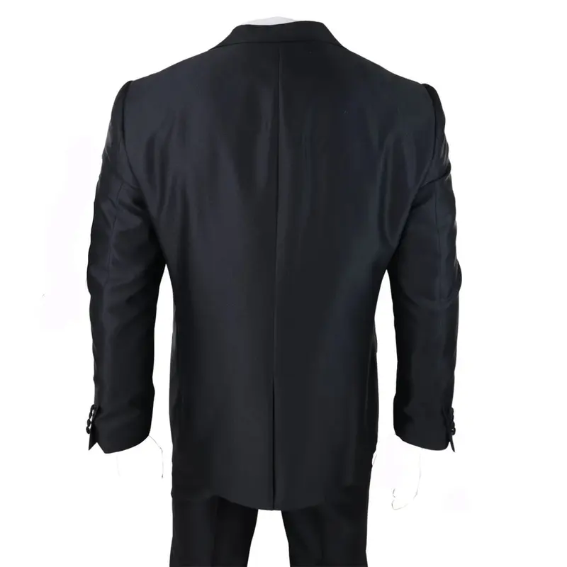 Men's Wedding 3 Piece Black Suit Silver Cravat Waistcoat Groom Bestman 5