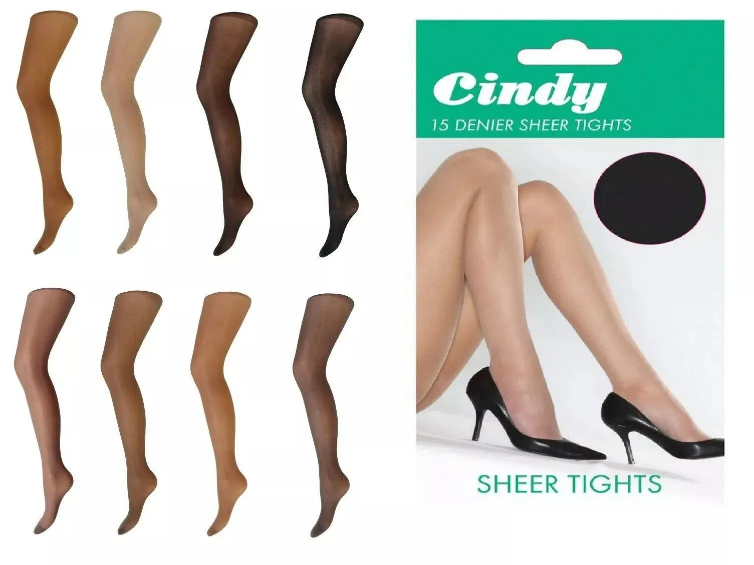 Cindy Sheer Tights for Women - Pack of 2 or 4, 15 Denier, One Size - Underwear, Womenswear