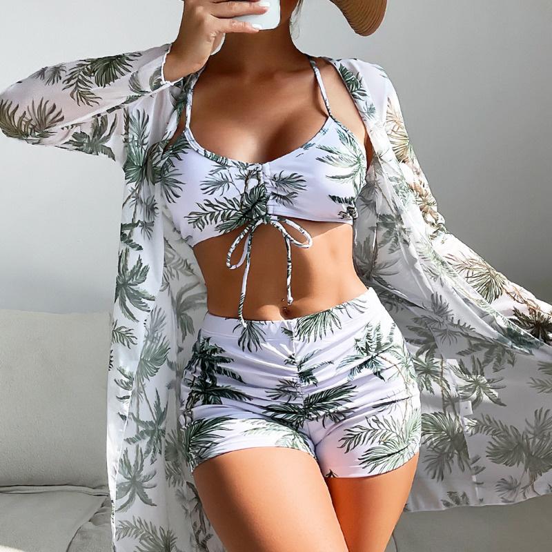 Summer Print Swimsuits Tankini Sets Female Swimwear Push Up For Beach Wear Three-Piece Bathing Suits Pool Women's Swimming Suit 8