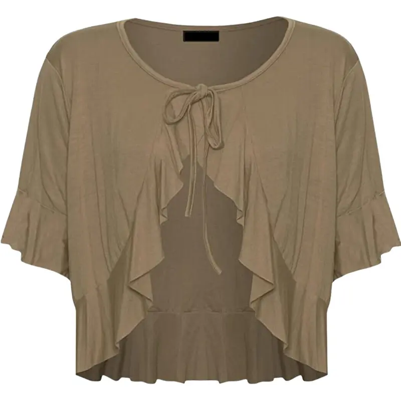 Womens V Neck Open Front Top Frill Tie Front Bolero Cardigan Ladies Evening Party Plus Size Top 4