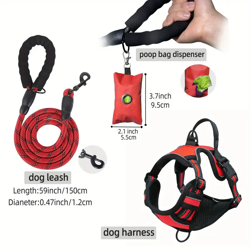3pcs Escape-Proof Dog Harness Set with Leash and Poop Bag Dispenser - Perfect for Medium and Large Dogs Walking, Adjustable and Soft, Christmas Gift 5