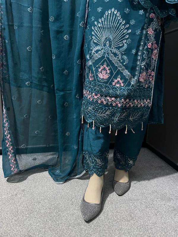 TEAL 3Pc Embroidered Chiffon Collection With Embroidered Chiffon Dupatta 6