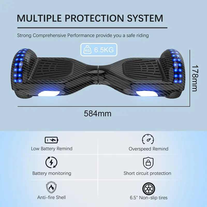 Hoverboard, 6.5"  Hoverboard with LED Lights/Bluetooth , For Adults and Kids 5