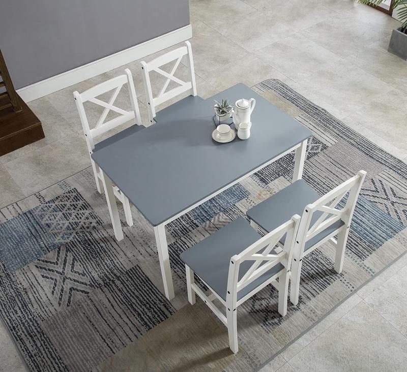 mcc direct Classic Solid Wooden Dining Table and 4 Chairs Set Kitchen Home 1