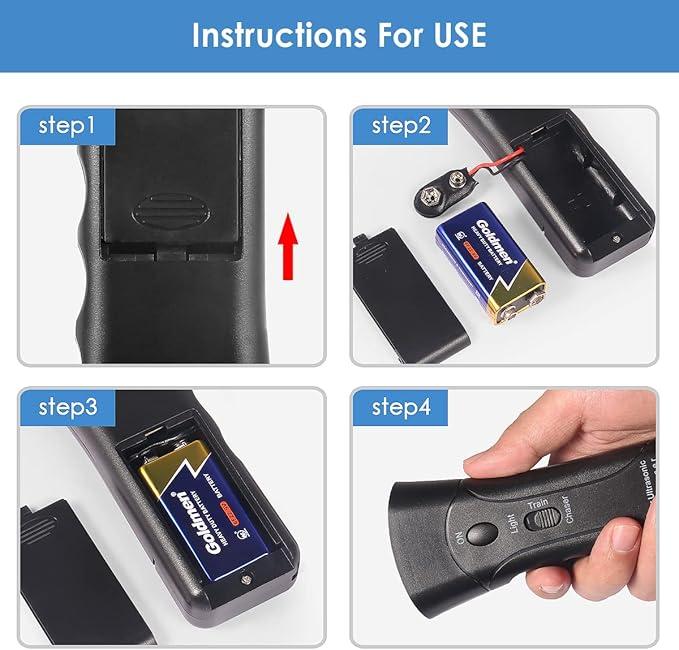 Anti Barking Device, Handheld Dog Repeller Trainer Dual-Channel Dog Repeller Ultrasonic Handheld Dog Training Tool, 3 in 1 Bark Control Tool Frequency Levels Humanized and Safe, for Cats 3
