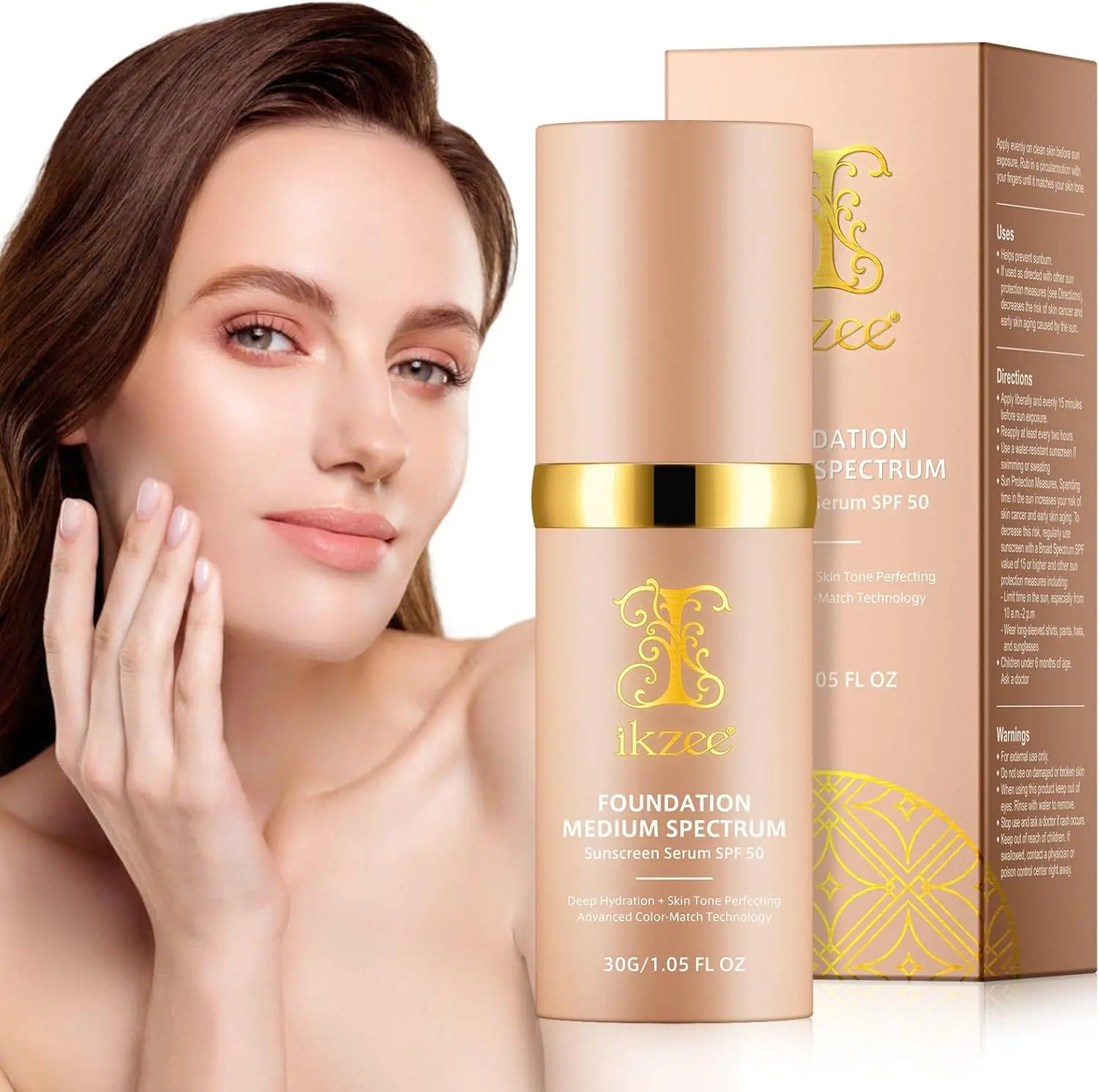 4 in 1 Colour Changing Foundation, SPF50 Medium Spectrum Foundation, Colour Changing Mature Skin Foundation, Full Coverage Skincare, Moisturizing Anti-aging, Universal Shade for All Skin Types-30ML