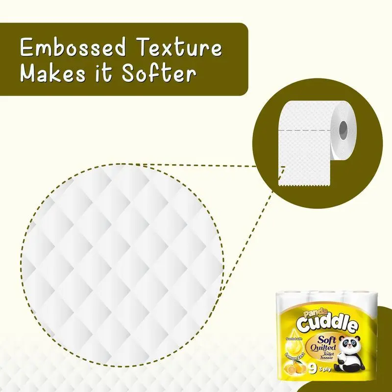 90 Panda Cuddle Soft Quilted Toilet Rolls-Enriched with Lemon Zest & Aloe Vera Fragrance- 3 Ply Toilet Tissues 5*9 Pack Lemon & 5* 9 Pack Aloe Vera 4