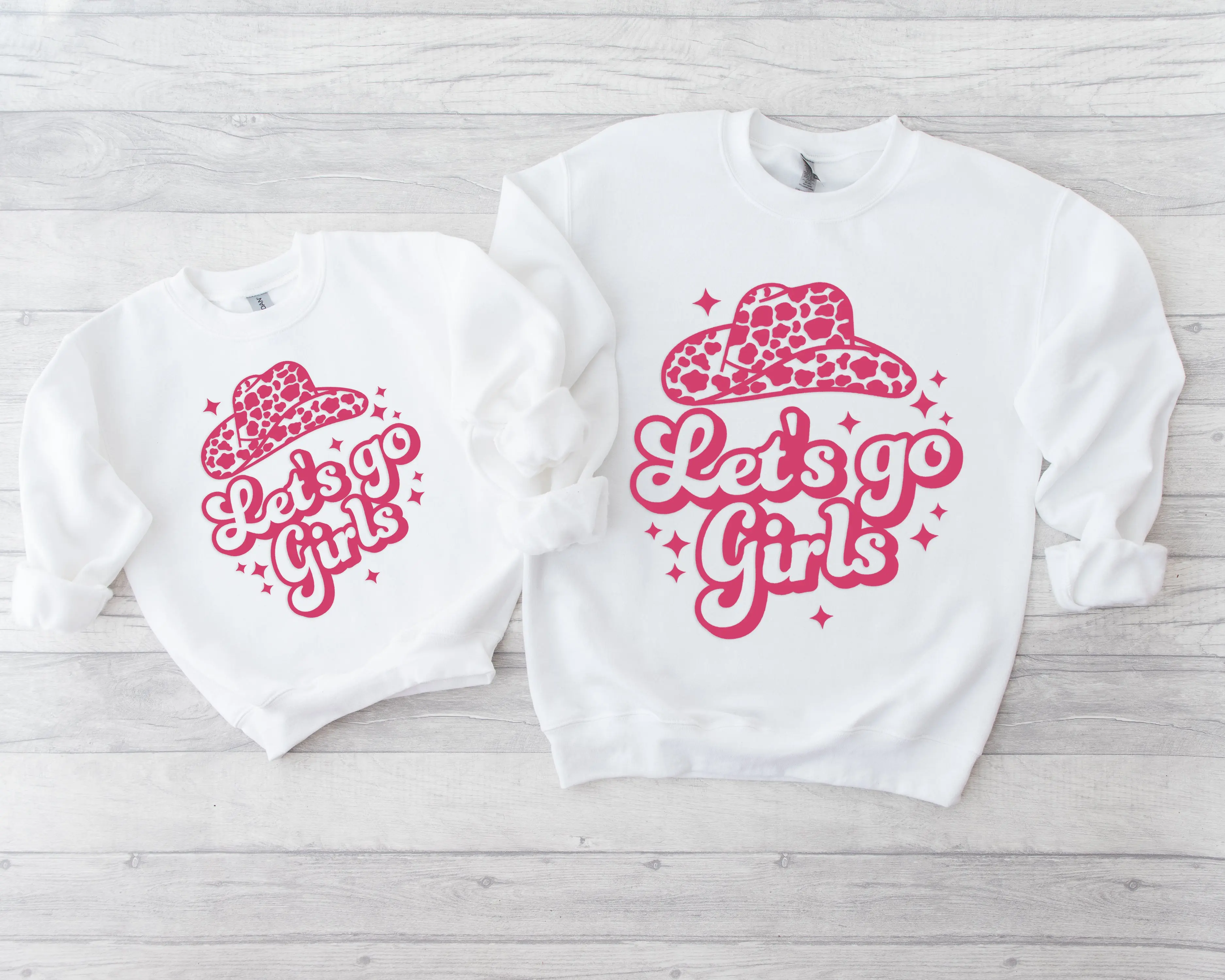 'Let's Go Girls' Pink Cowgirl Hat Sweatshirt / T-Shirt for Adults and Kids / Cowgirl Hen Do Party Tops