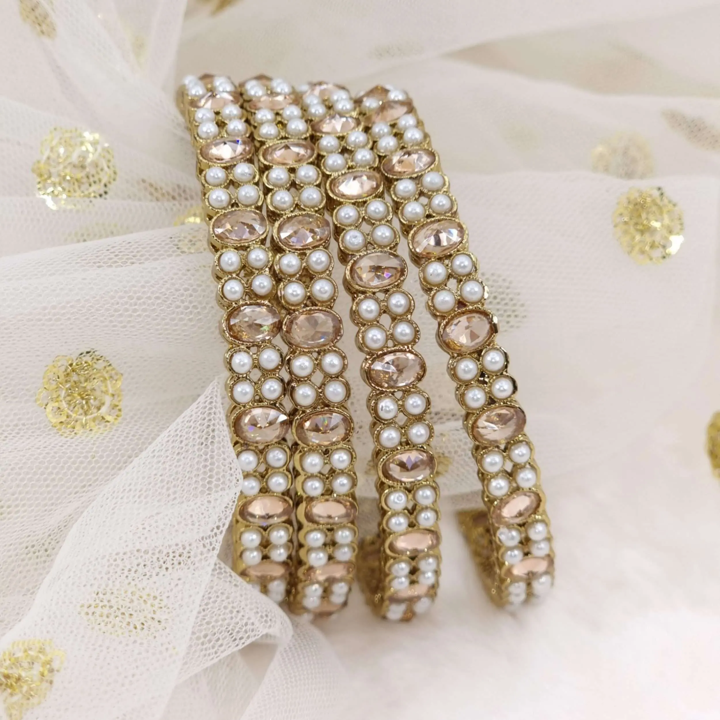 Set of 4 Polki Pearl Leah Bangles