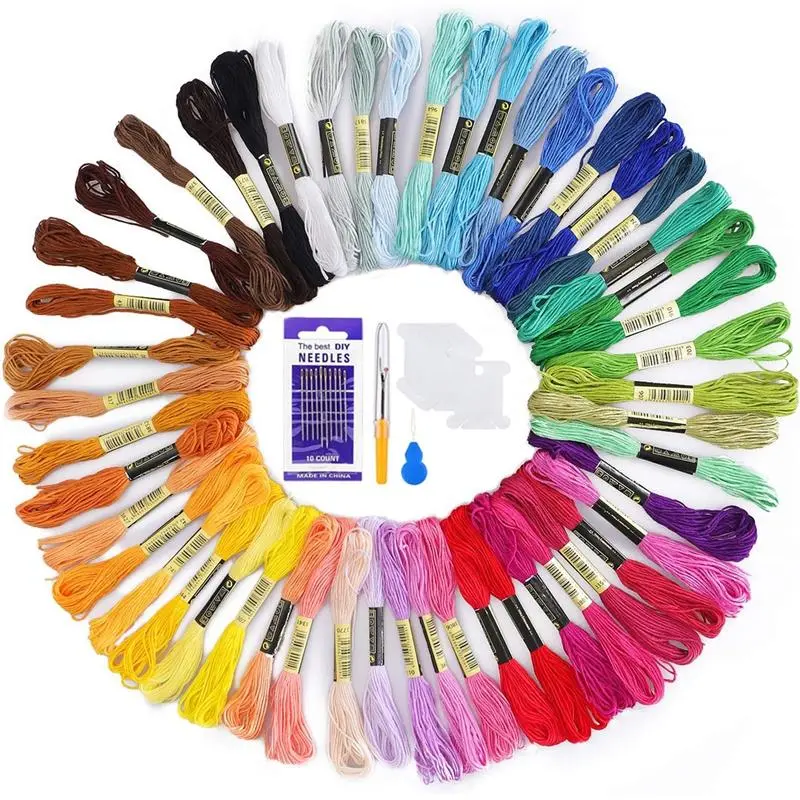 Embroidery Threads 50 Skeins for Friendship Bracelets, Crafts, Rainbow Colors with Free Needles and Floss Bobbins 4