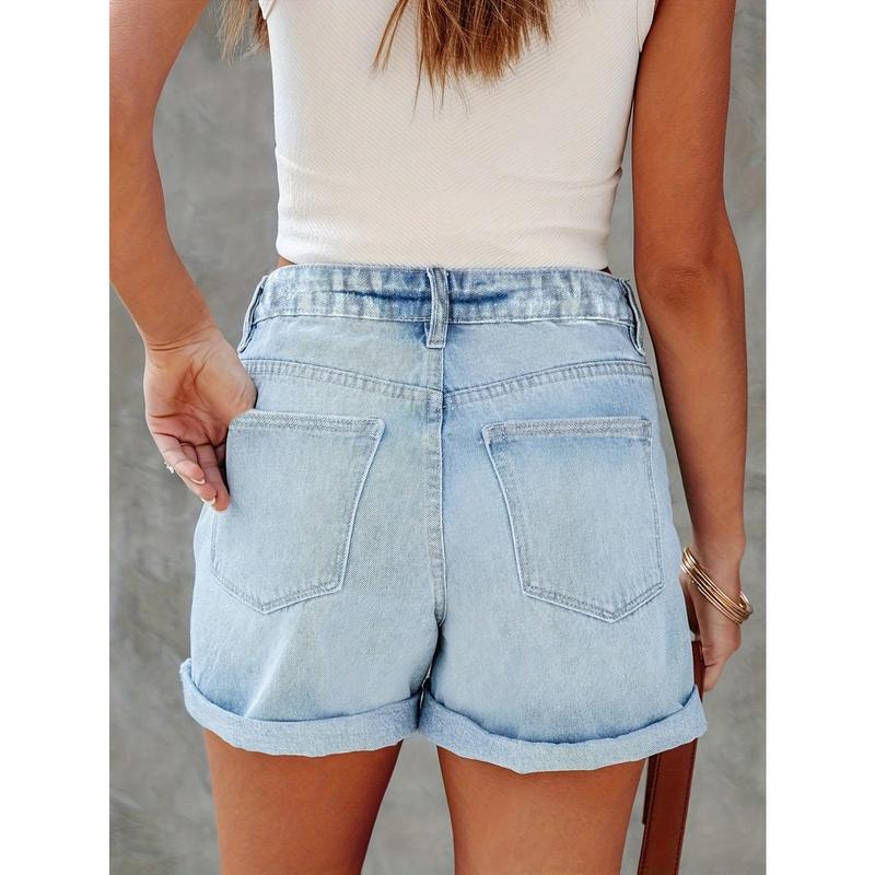 Women's Distressed Cuffed Denim Shorts, Summer Fit Womenswear 1