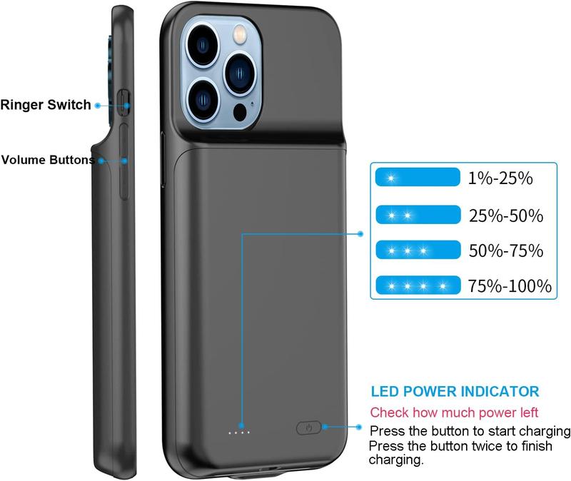 YISHDA Battery Case for iPhone 13 Pro, 7000mah Protective Rechargeable Battery Charger Case, Portable Charging Case for iPhone 13 Pro Extended Battery Charger Case,(6.1 inch, Black) 1