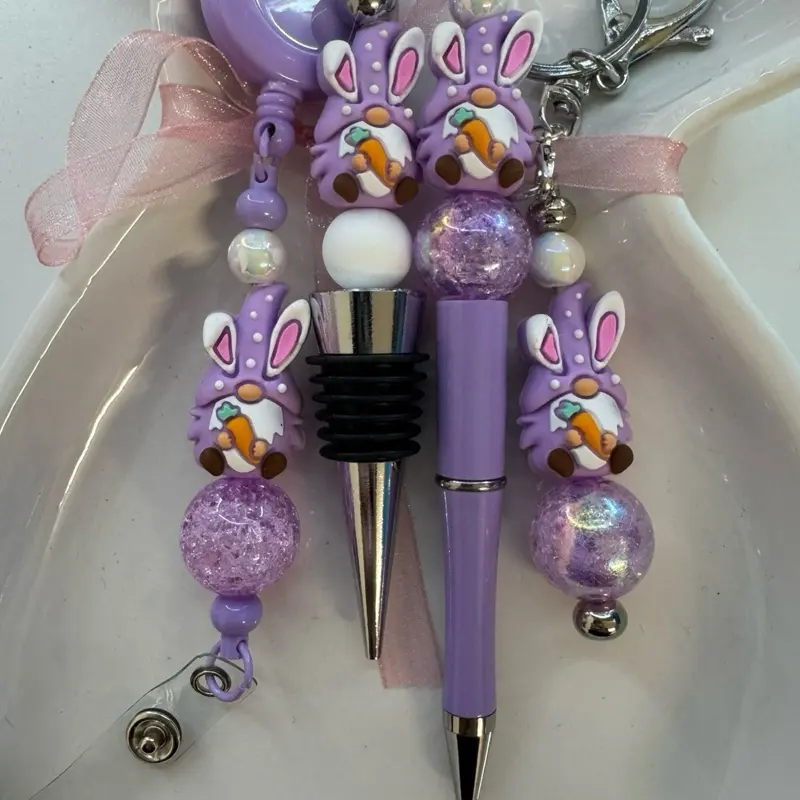 Purple Easter Gonk Pens, key rings, wine stoppers and retractable ID Pass Holders