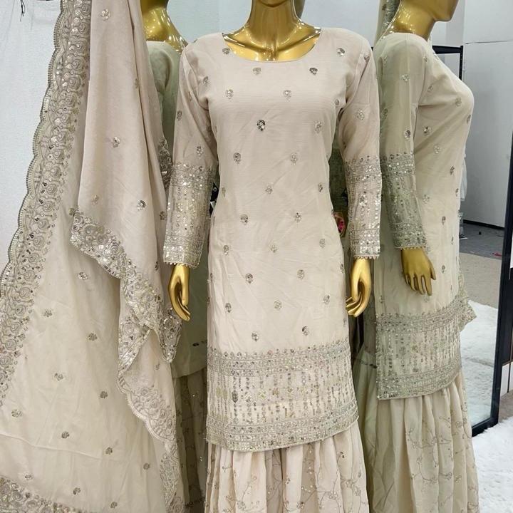 Pre order Off white sharara suit. Indian designer punjabi suit. Beautiful Wear Salwar Suit With Dupatta Readymade Stylish Sharara Set, Diwali Gift for Her 5