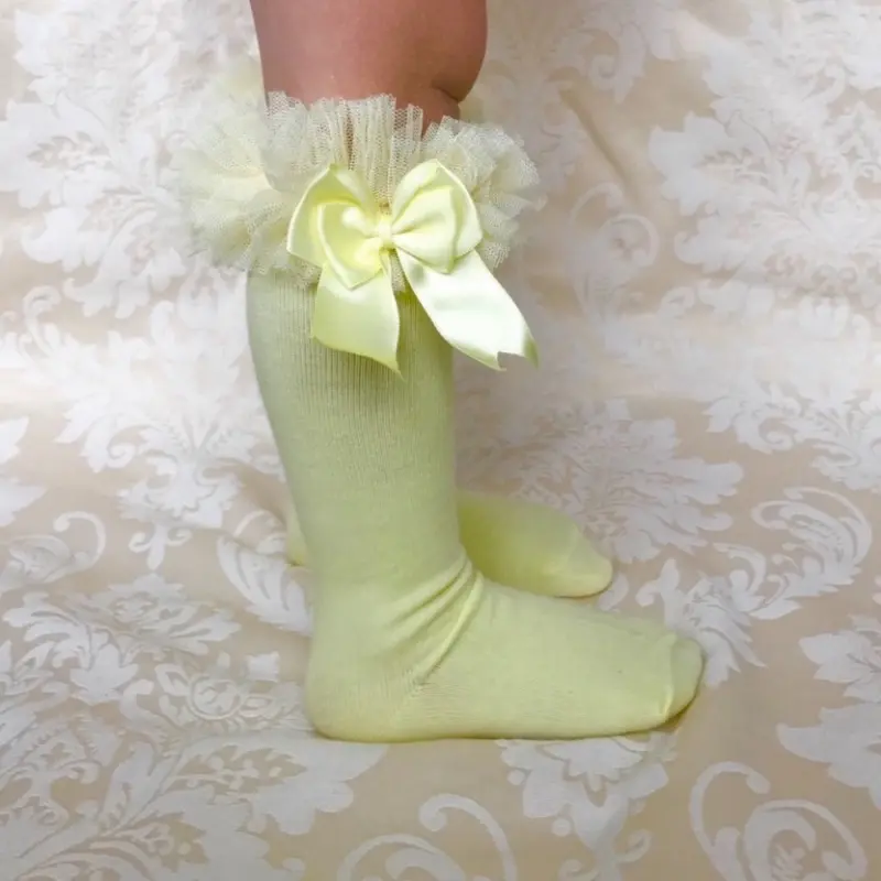 Easter Knee High Spanish Tutu Socks with Bows for Girls/Baby in Lemon/Yellow