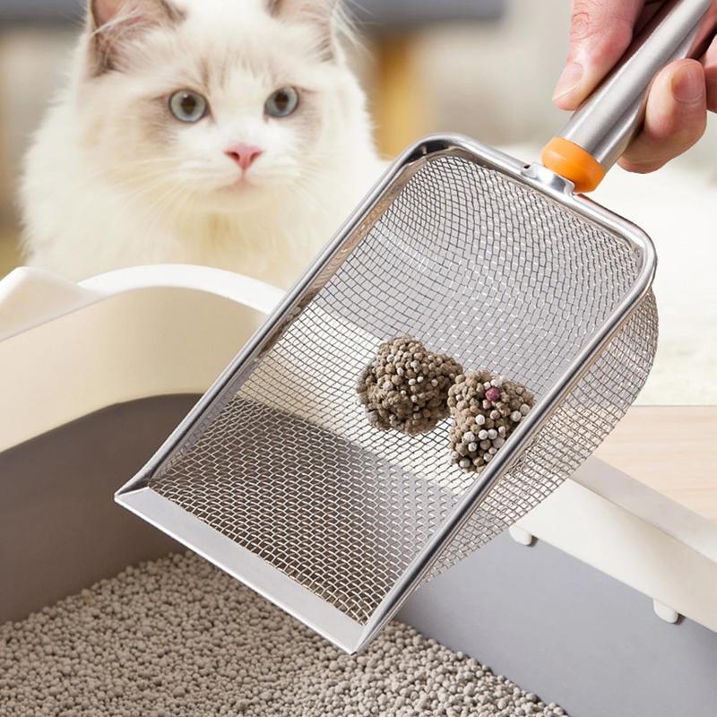 Product Introduction of NEW Stainless Steel Cat Litter Scoop with  Long Handle Kitten Sifter Sifter Litter Scooper  for Rabbits Pets Supplies Bunny 1