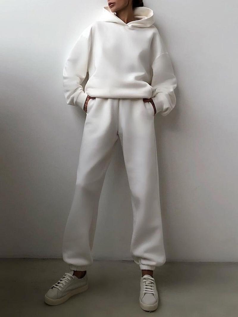 Product Introduction of Women's Tracksuit Autumn Plus Fleece Sweatshirts Two Piece Set Casual Oversized Solid Female Sports Hoodie Suit Long Pant Sets Womenswear  Comfort Long Sleeve Minimalist Basic Overalls 9