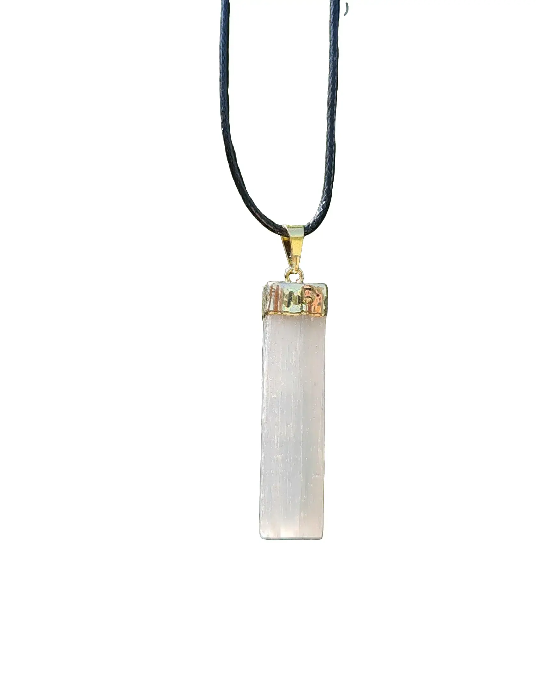 Selenite Pendant Necklace for Spiritual Practices and Emotional Healing with Adjustable Leather Cord