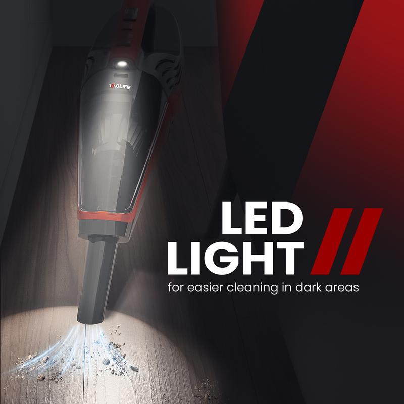 VacLife Handheld Vacuum Cleaner for Indoor use, Cars & Pet Hairs - Handheld Cordless Rechargeable Vacuum Cleaner,  Reusable Filter & LED Light, Powerful Vacuum Cleaner with Motorized Brush, Color Red handheld hoover 8