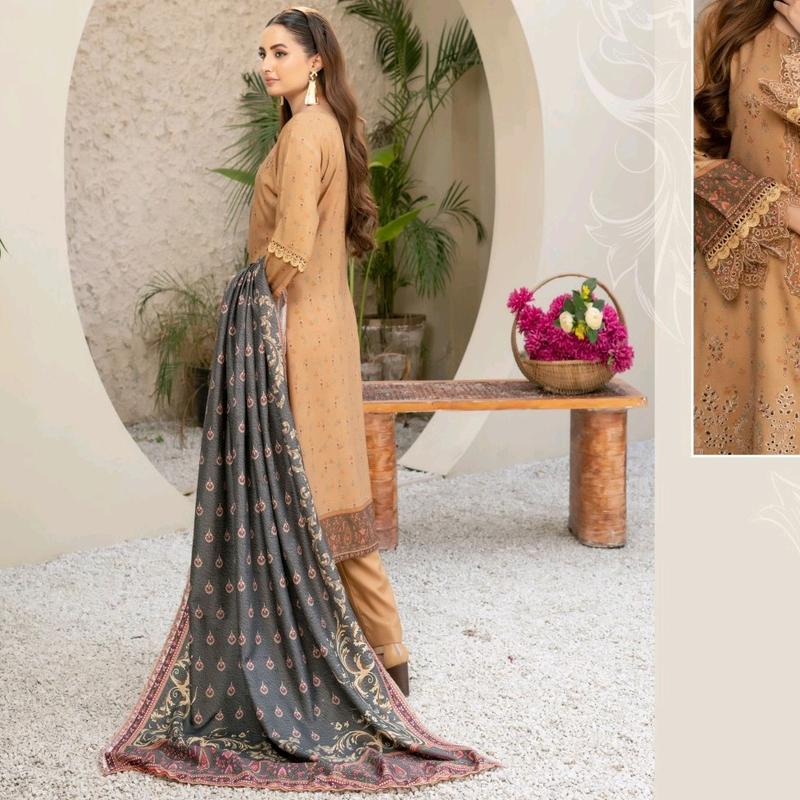 AIZA WINTER COLLECTION! DHANAK FABRIC 3 PIECE SUIT WITH PASHMINA SHAWL 2