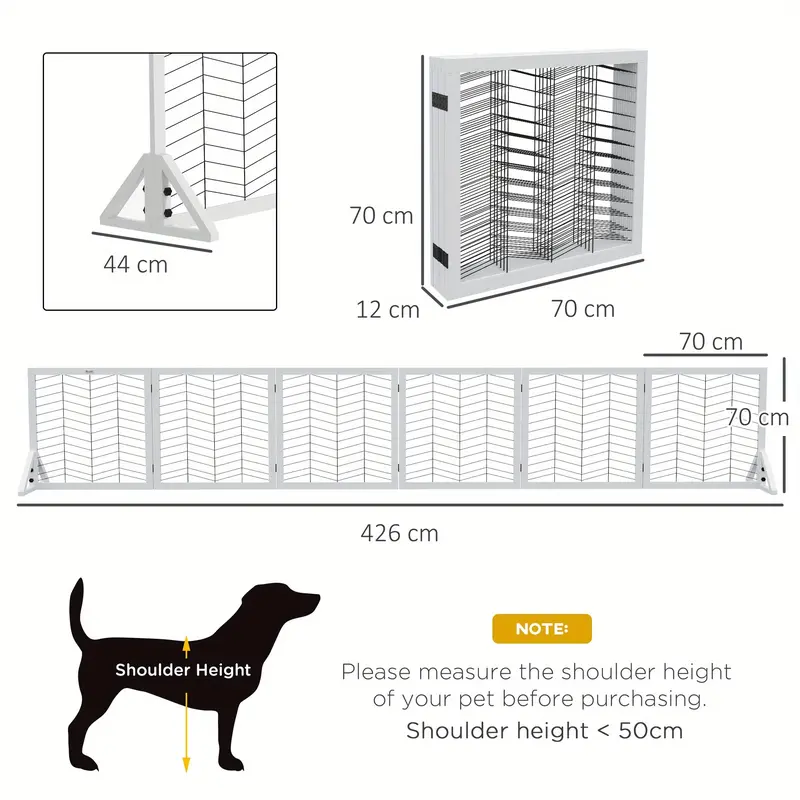 Freestanding Pet Gate, 6 Panels Dog Playpen, Foldable Dog Barrier with 2 Pcs Support Feet, for House, Doorway, Stairs, Small and Medium Dogs - White 2