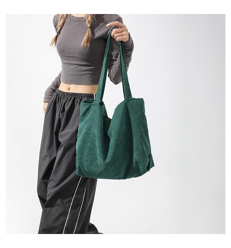 Product Introduction of Large Capacity Shopping Bag Casual Art Canvas Handbag Corduroy Tote Bag Simple Retro Shoulder Bag 9