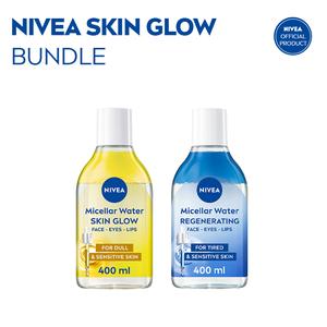NIVEA Skin Glow Bundle - Serum Infused Micellar Water + Regenerating Serum Infused Micellar Water, 400ml with Amino Acid and 5% Vitamin C and E, Gentle Waterproof Makeup Remover