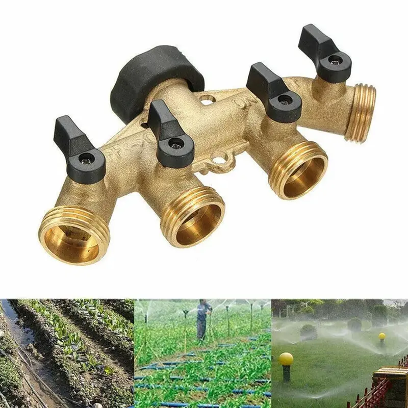 Solid Brass 4 Way Adaptor - Garden Tap Multi Hose Connector Splitter UK 1