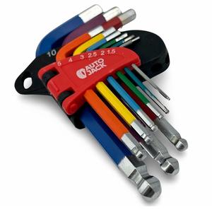 Autojack 9 Piece Allen Key Set Short Arm Metric Hex Wrench Set Ball End Hex Key Set with Multi Colour Coded Sizes 1.5-10mm for Bicycle Repair Furniture Assembly