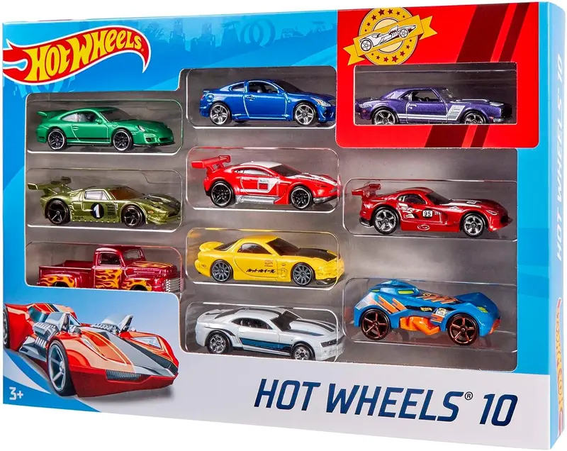Hot Wheels Toy Cars & Trucks in 1:64 Scale, Set of 10, Multipack of Die-Cast Race or Police Cars, Hot Rods, Firetrucks or Vans (Styles May Vary), 54886 2