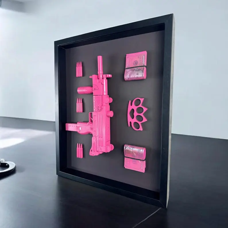 Custom Shadow   Art Pink Money Rolls and Modern Elements, 16x20 Inches – Inspired by Movie Poster Designs, Gift for Men and Women
