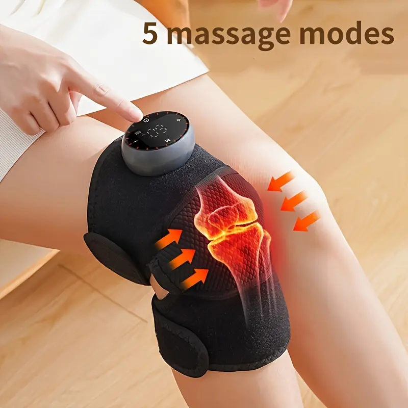 Rechargeable Cordless 1pc Knee Massager - Ultra-Warm Adjustable Heat, Soothing Vibration, Ergonomic Design for Ultimate Knee Joint Warmth and Care - Perfect Christmas Gift Comfort Black