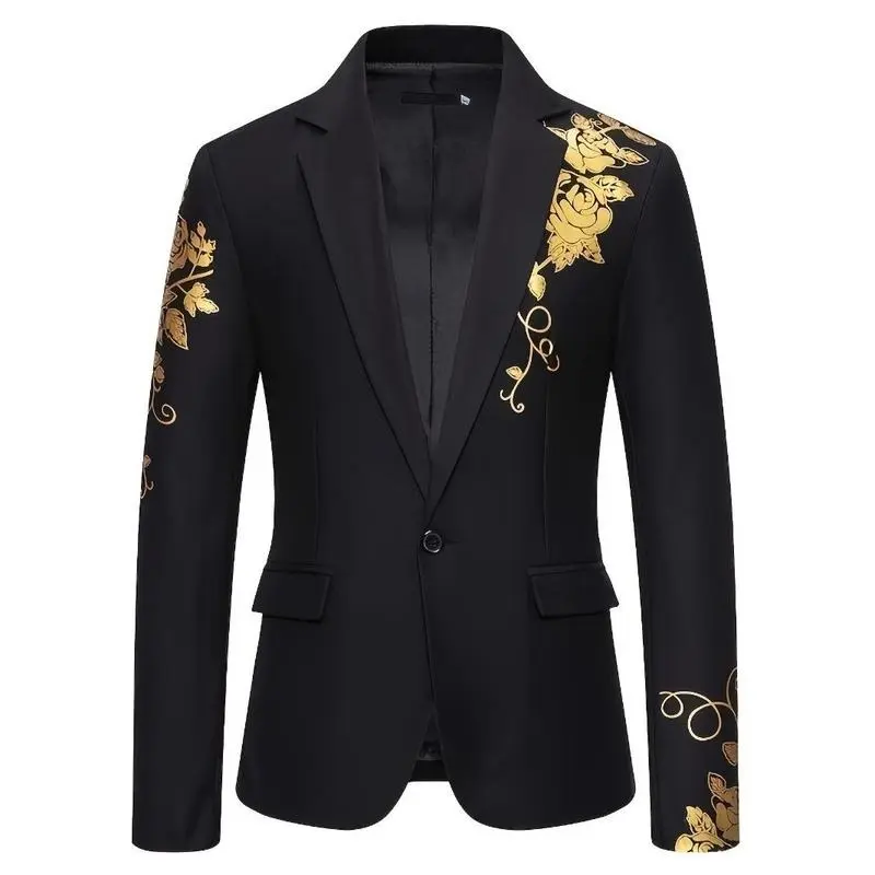 Men's gilt printing casual slim-fit suit jacket Menswear Long Sleeve Formal Wetsuit
