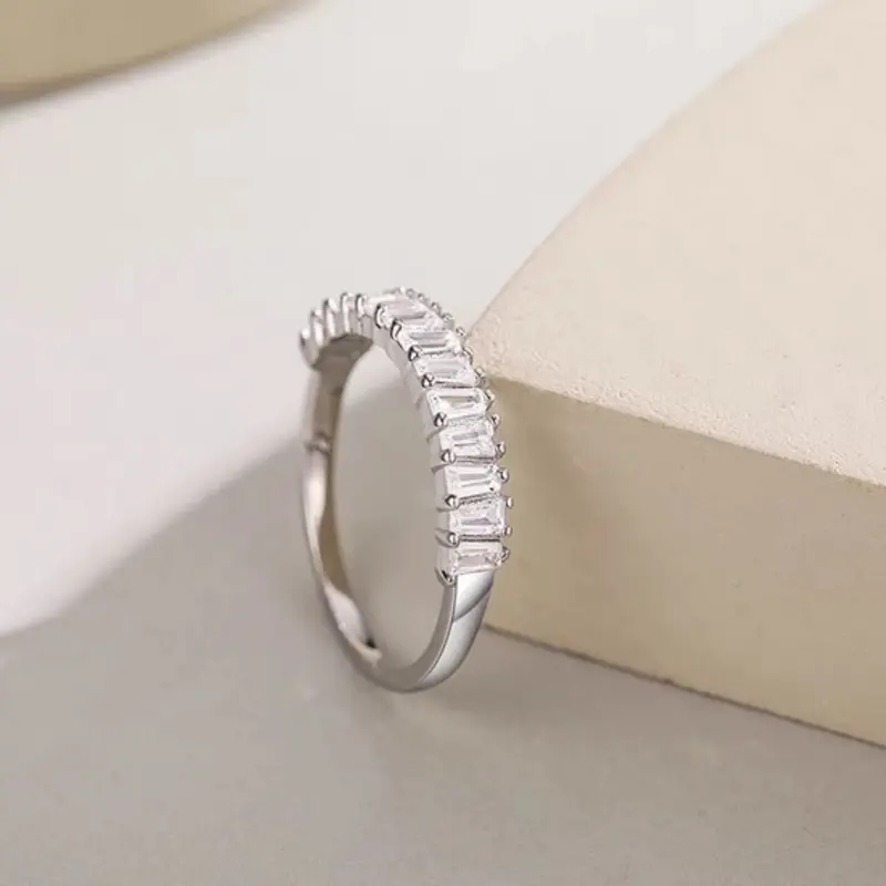 Silver Plated Baguette Cut Half Eternity Ring Fashion Accessories For Women Jewellery For Birthday Gift 2