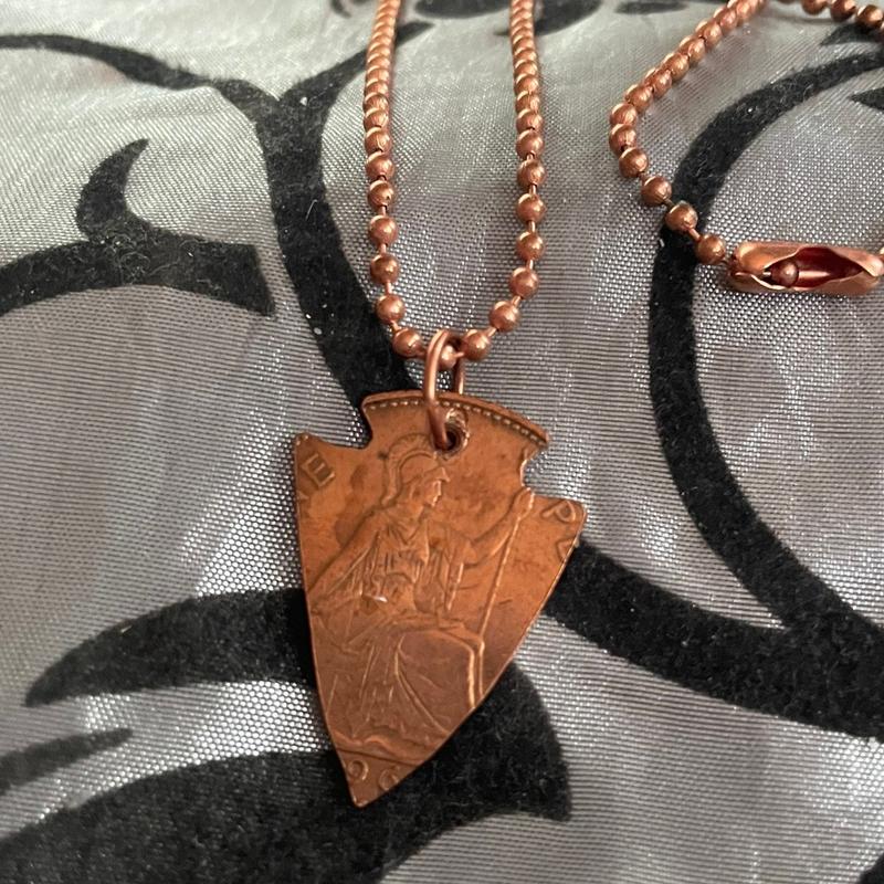 Copper Chain Necklace with Repurposed Two-Penny Piece Arrowhead Pendant - Unique Design Accessory for Men and Women 5