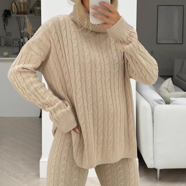 Women's Cable Knit Leggings Set with Roll Neck - Bottoms, Womenswear 1