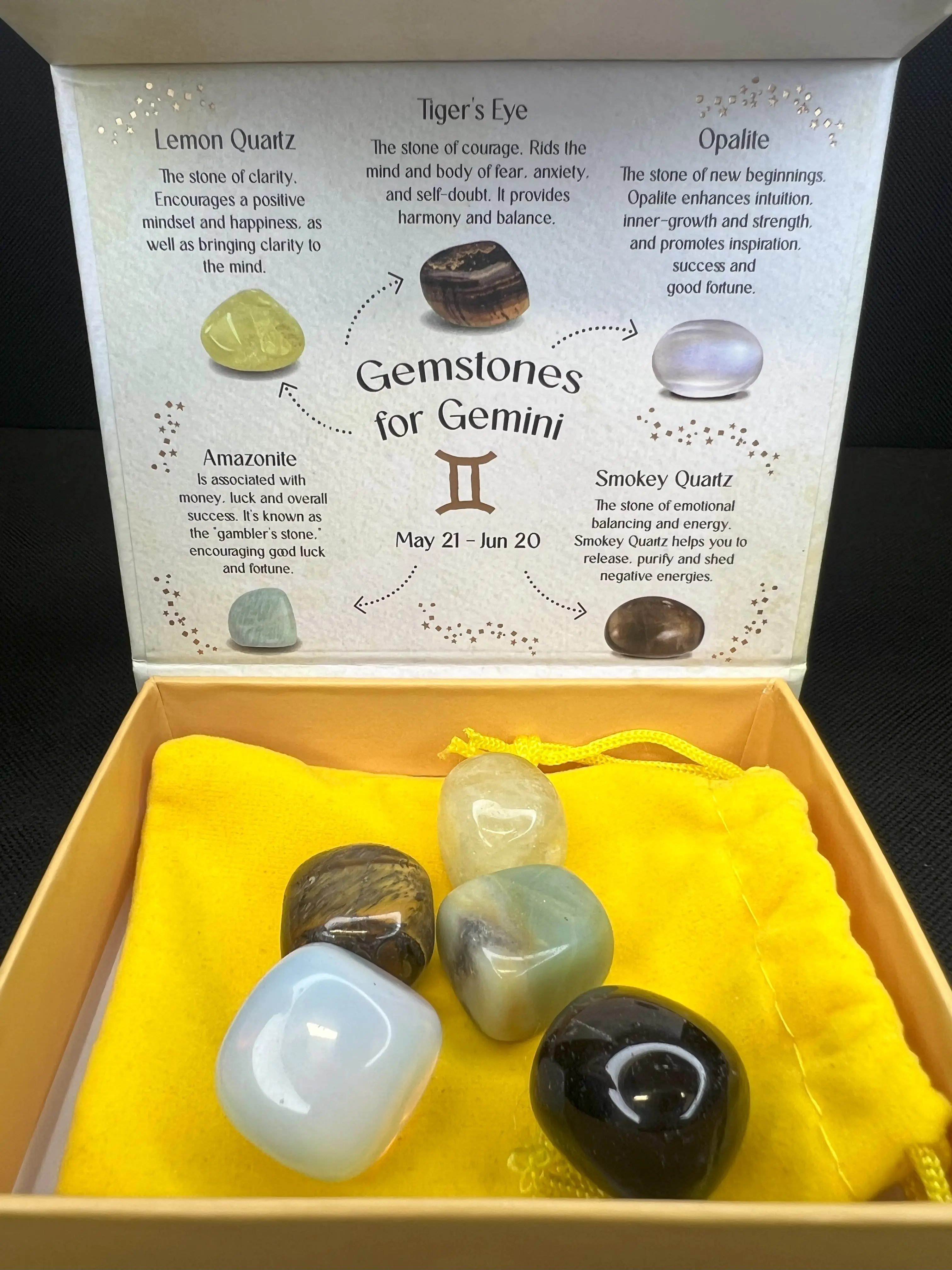 Gemstones for Gemini- Zodiac Sign, crystal healing, gift (box included)