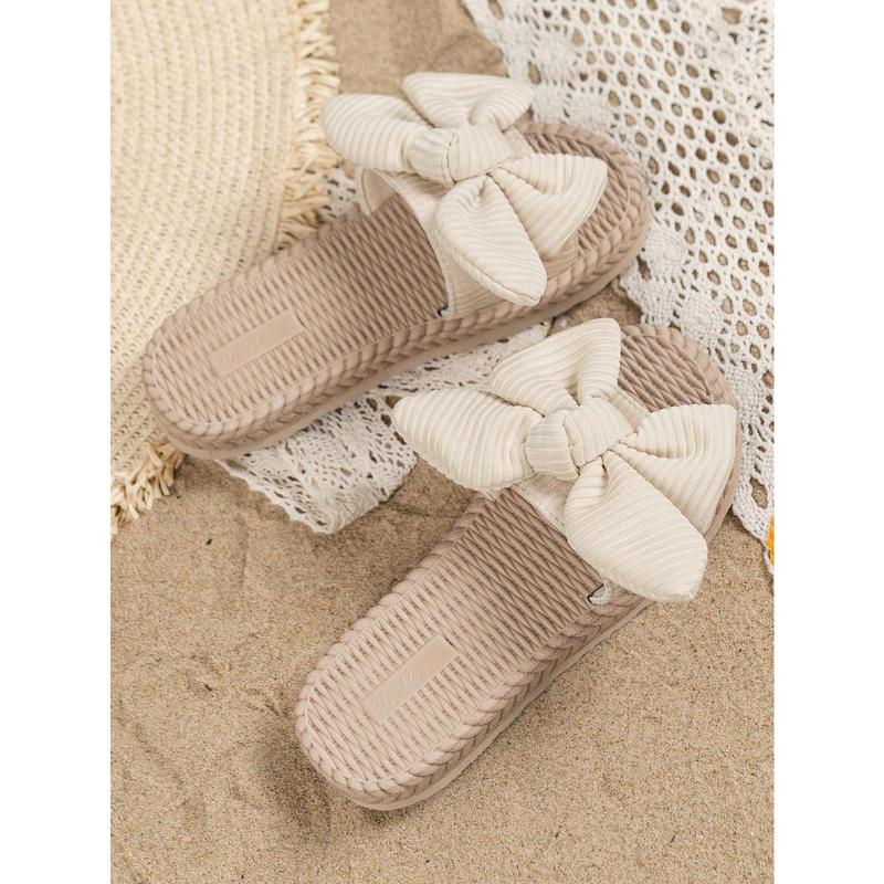 1pair Lightweight Fashionable Bowknot Girls' Beach Slippers, Simple Style 1