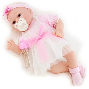 BiBi Reborn Girl Doll "Begonia" Realistic 17" Handmade Lifelike Open Eyes with Pacifier and Milk Bottle Baby Girl Boy Doll Toy Gift Doll for Ages 3 Years +