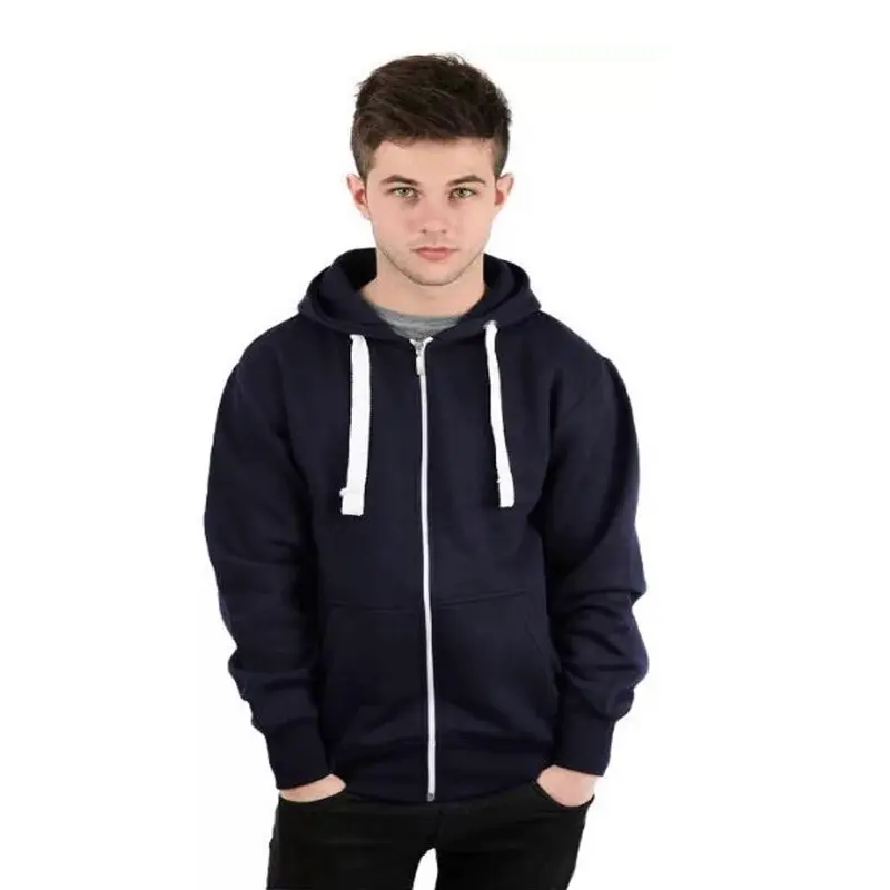 Men's Plain Zip up Hoodie in Fleece, White Drawstring and Zipper, Front Pockets and Hood- Boys Basic Hoody, Size Medium to 5XL 7