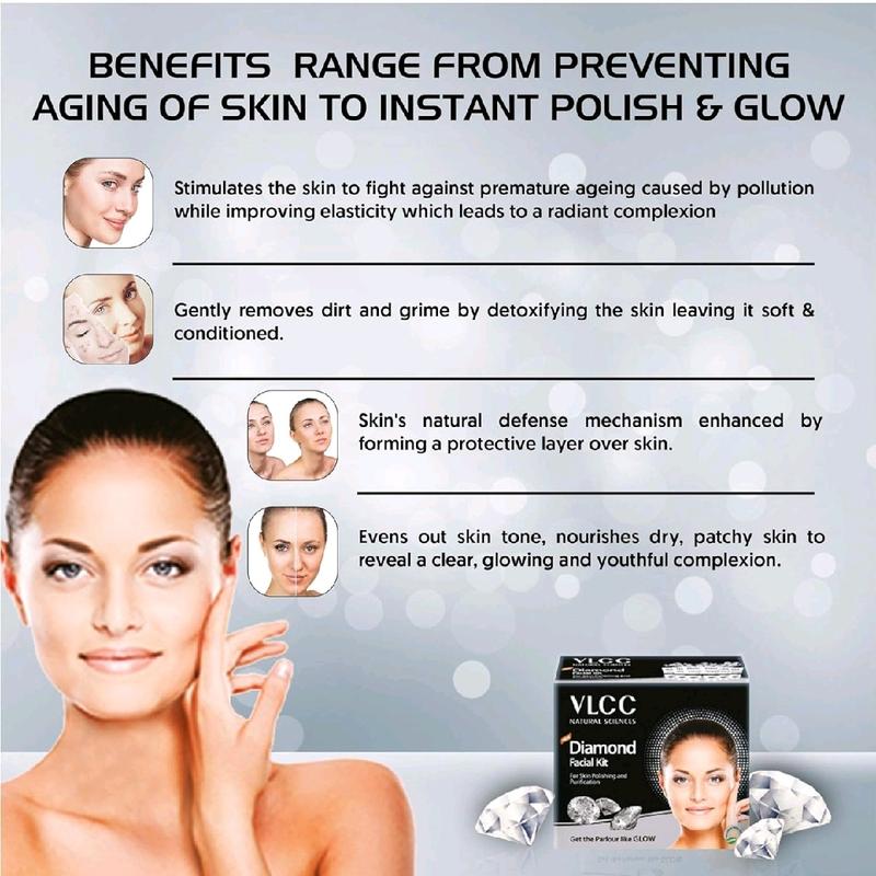 VLCC Party Glow Diamond Facial Kit  60g Moisturise Flawless Smooth Radiant Polish Glow Skin Skincare Cleansing Facial Wash Moisturizer Hydrating Cleanser 4