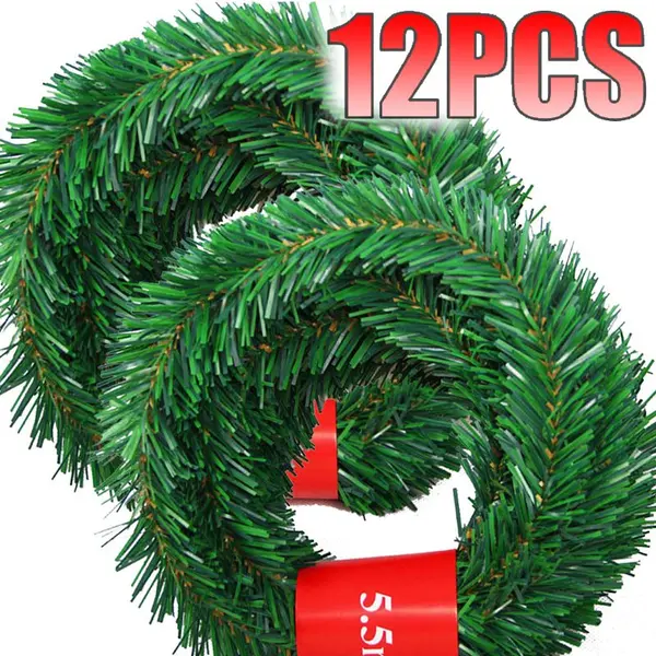 5.5m Pine Christmas Garland Decorative Green Artificial Xmas Tree Rattan Banner Party Plastic Pendant Tinsel Hanging Decoration