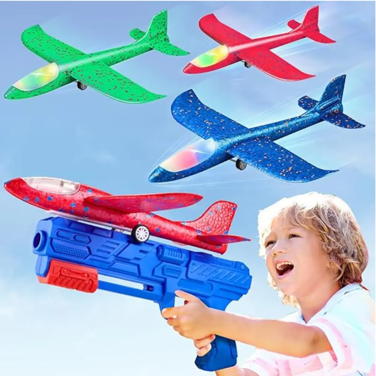3 Pack Airplane Launcher Toys 2 Flight Mode Glider Plane Outdoor Toys for Kids for Boys & Girls Birthday Gift, Educational Flying Kids Toy